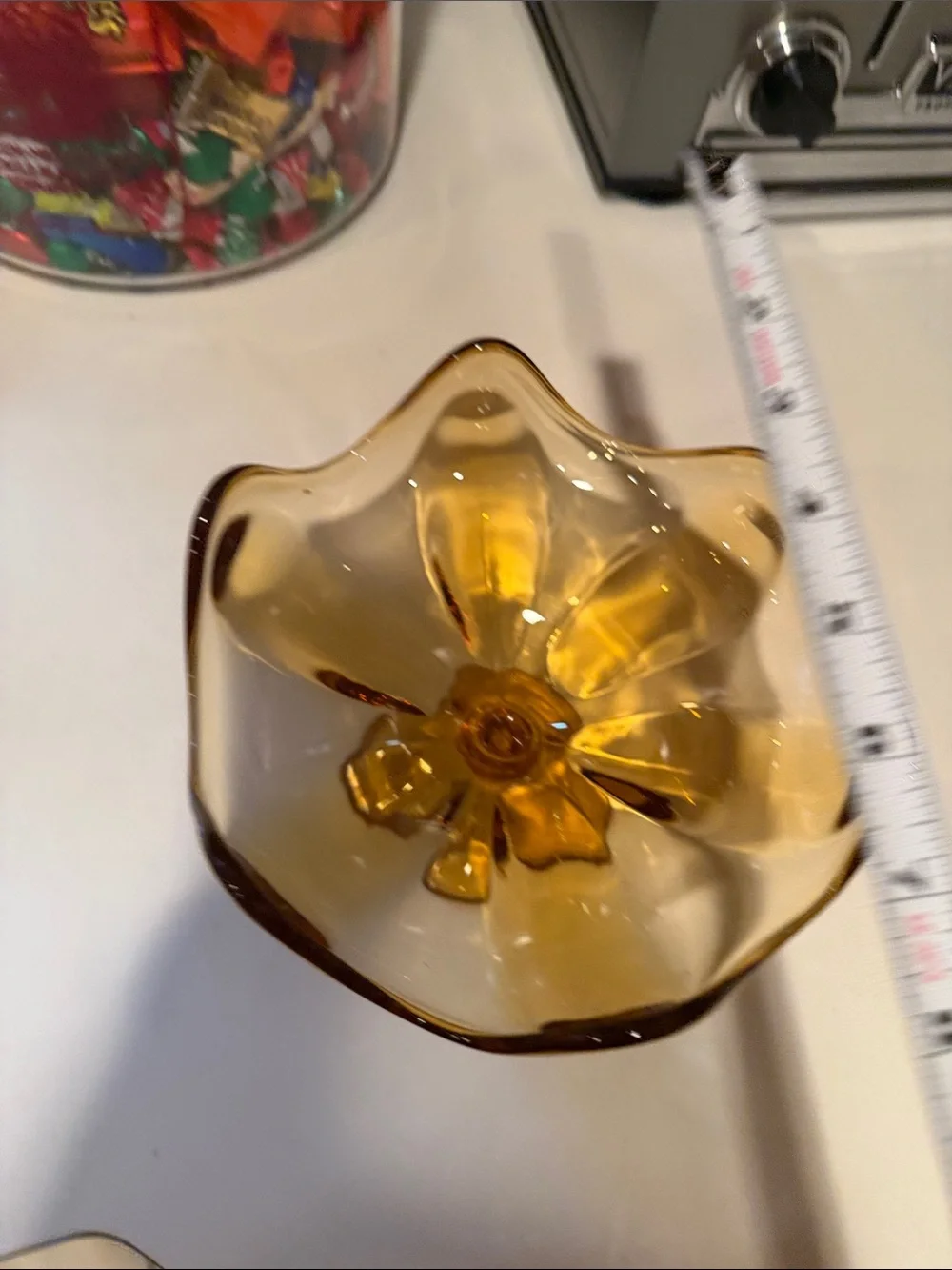 VTG Viking Glass Epic Amber Petal Footed Bowl Petal Base